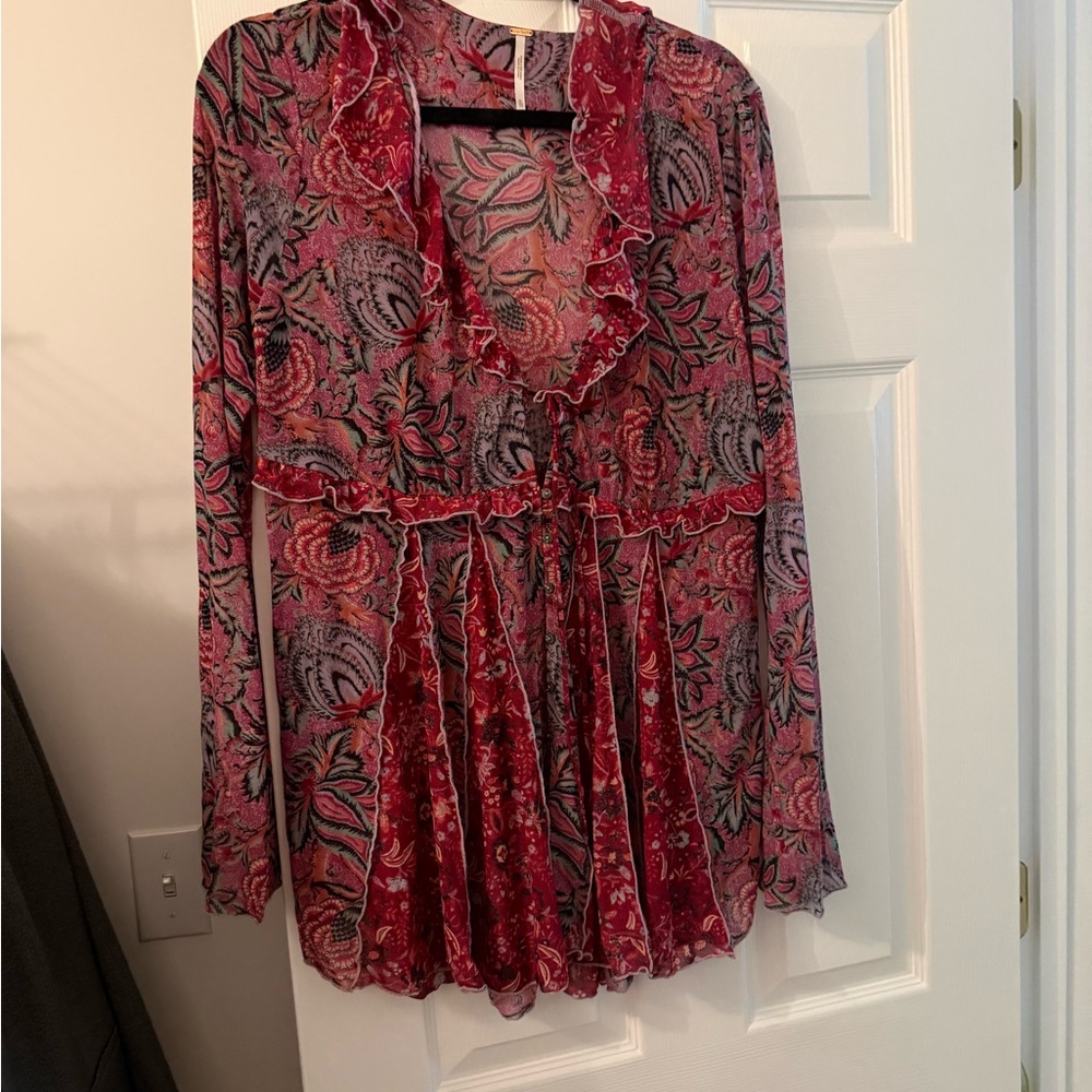 FP Movement by Free People Red Floral Blouse